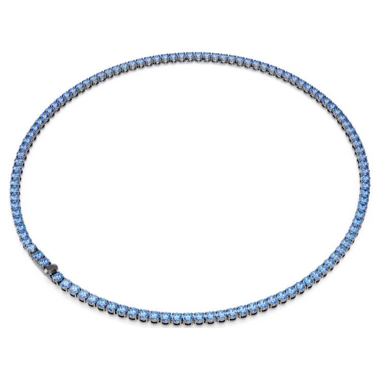 Matrix Tennis necklace Round cut, Blue, Ruthenium plated